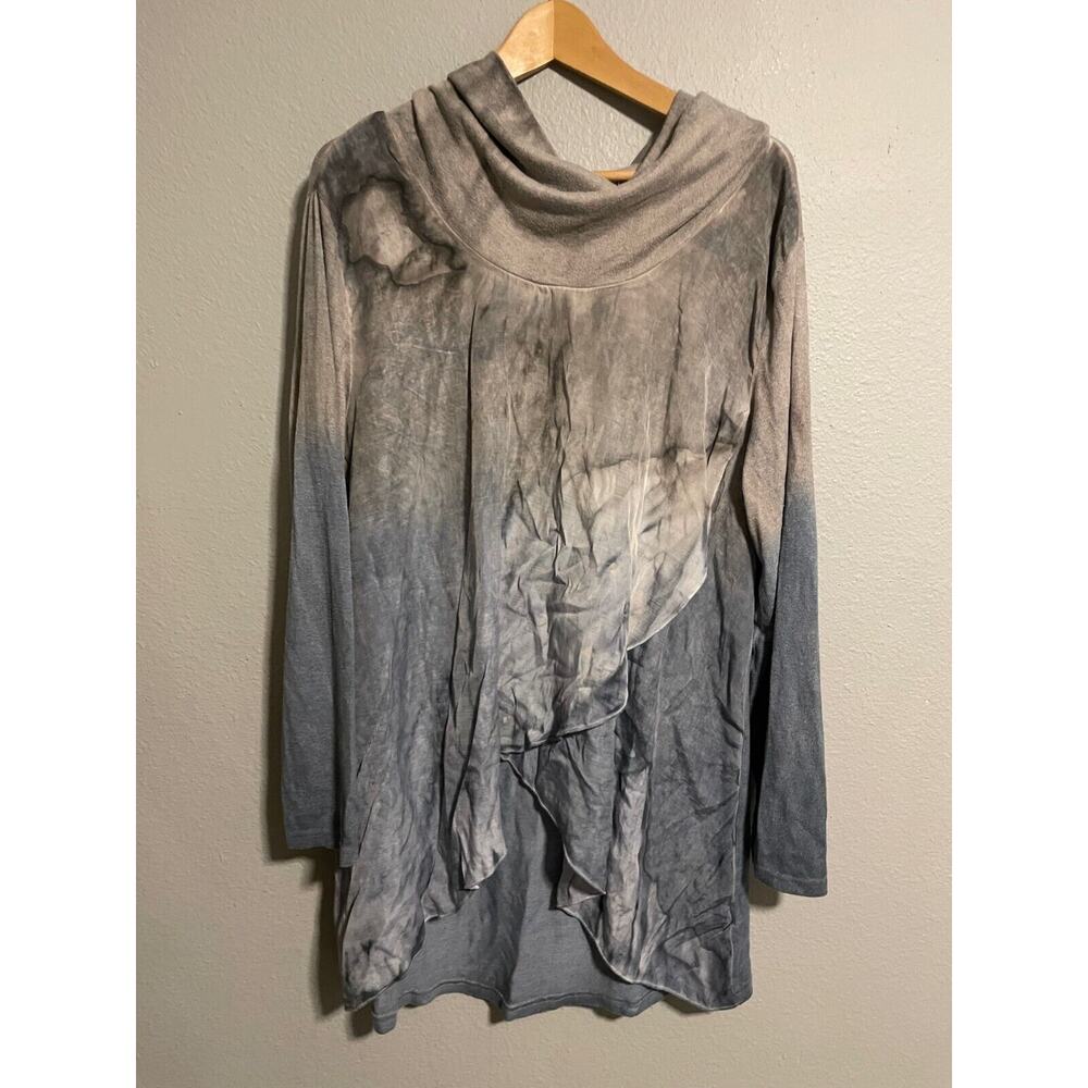Fleur de Lis Womens Tunic XL Ombre Linen Blend Cowl Neck Tulip Hem Lagenlook